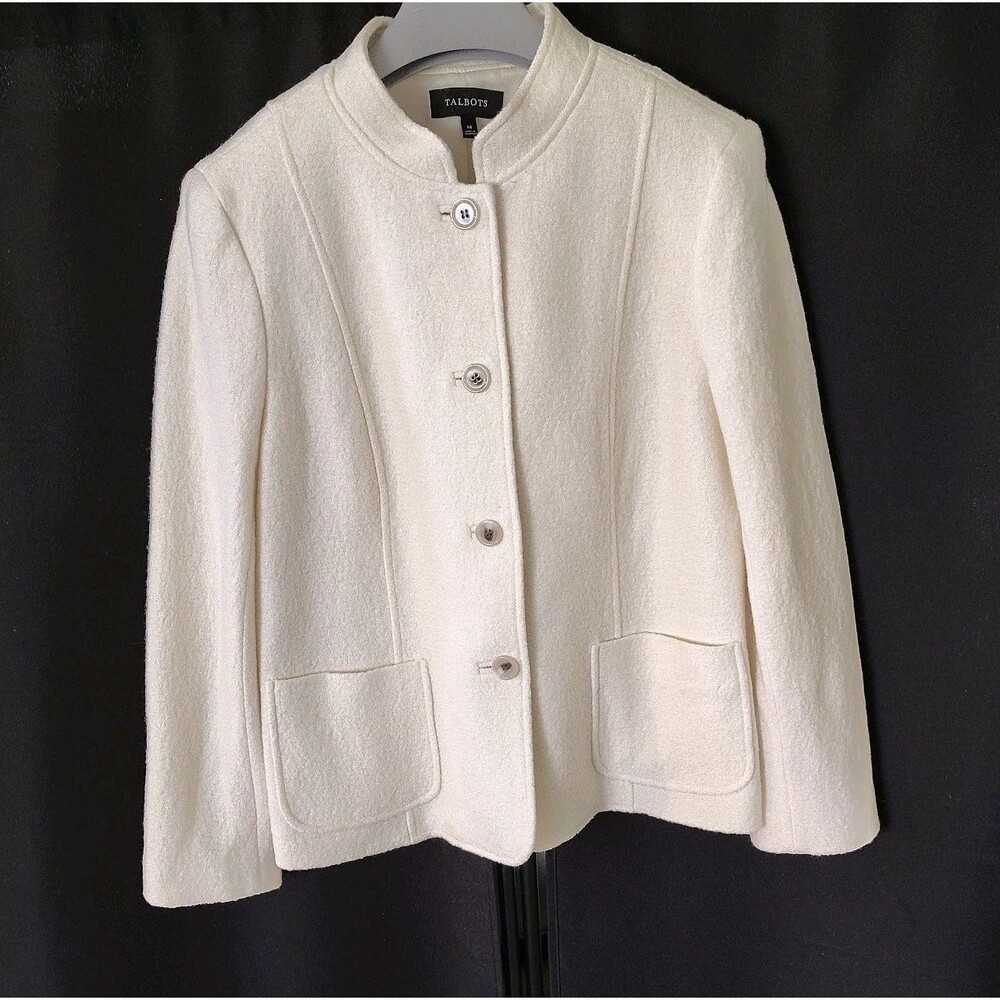Talbots Women's Wool Blend Jacket Size 14 Ivory Off White Lined Button Front